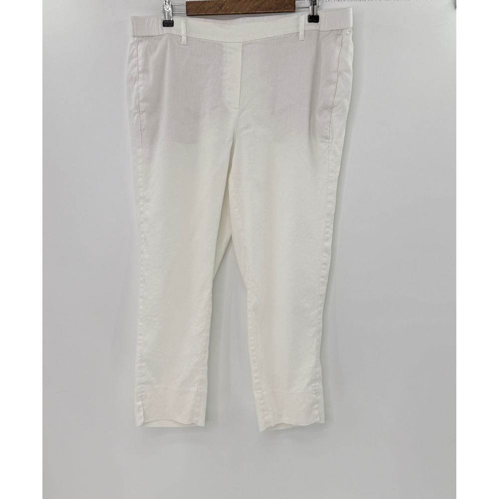 J. Jill White Linen Blend Stretch Straight Pants Womens XL Elastic Waist Flaw‎